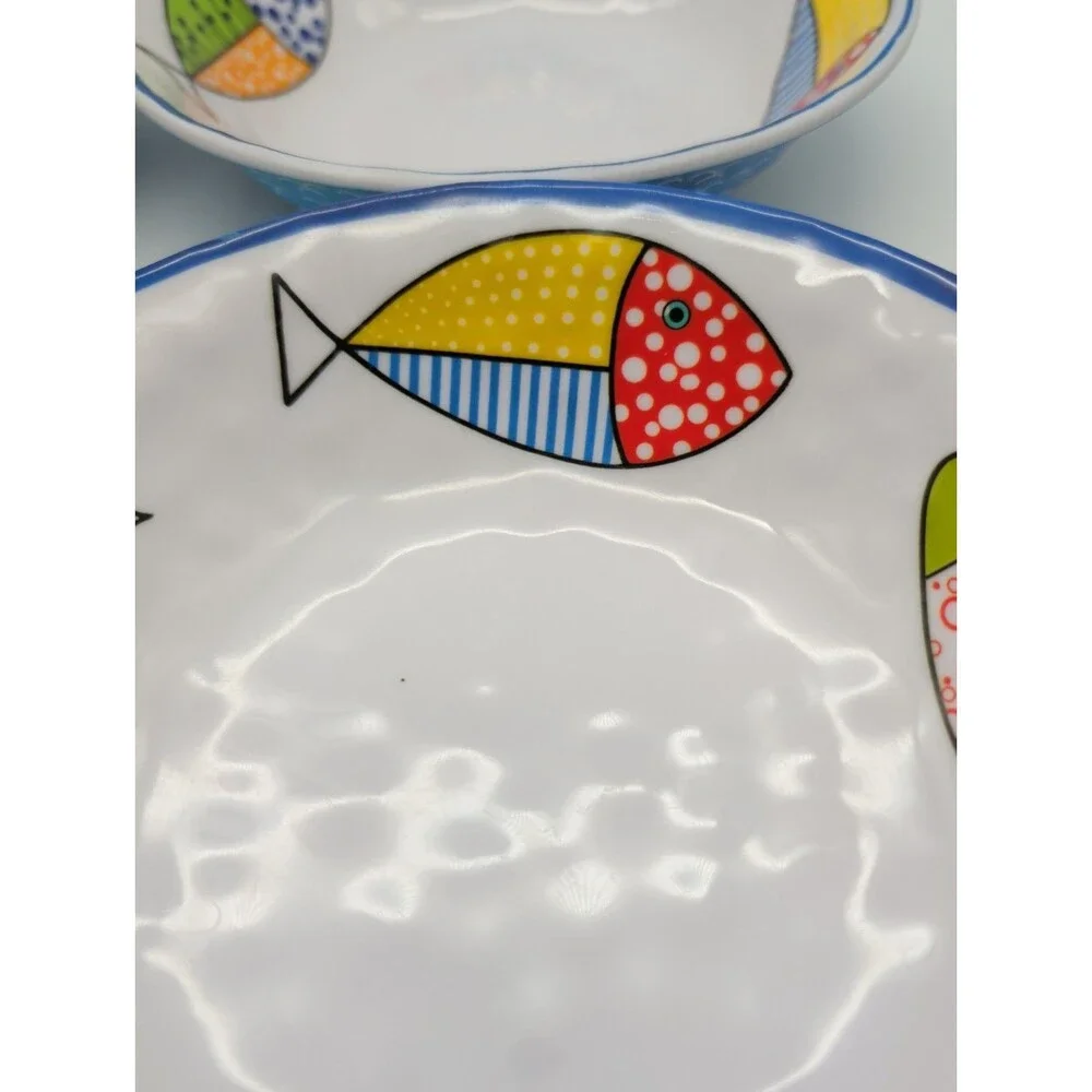 Melamine Bowls Set of 4 Fish  Ocean Coastal Beach Camper RV Tropical Summer